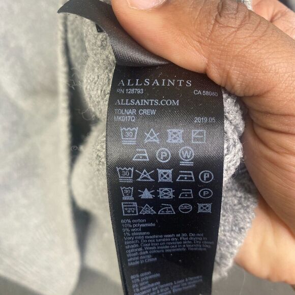 Allsaints Tolnar Crew Jumper Wool Cotton Blend Blend Grey Size M - Picture 11 of 15